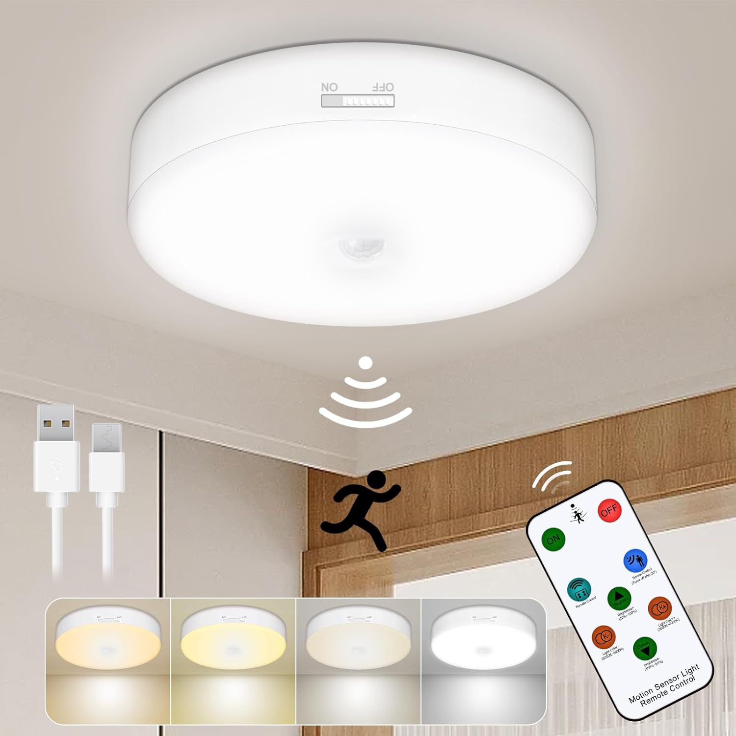 TOOWELL Rechargeable Motion Sensor Light with Remote, Battery Operated ...