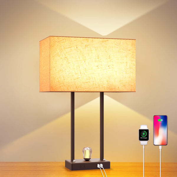 Tall Table Lamps for Bedroom, Bedside Lamp with USB Port and Outlet, Nightstand Lamp with Night Lamp for Kids Room, Desk Lamp for Bedroom Modern Lamp for Living Room Lamparas de Mesa de Noche